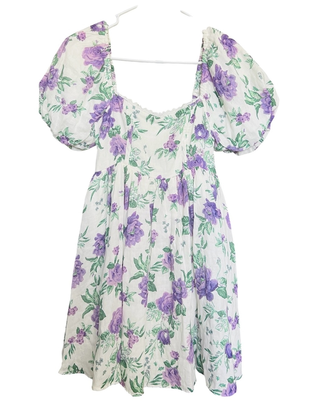 Altar’d State Floral Cottagecore Baby Doll Mini Dress SZ S Purple Wht Coquette - Picture 2 of 11